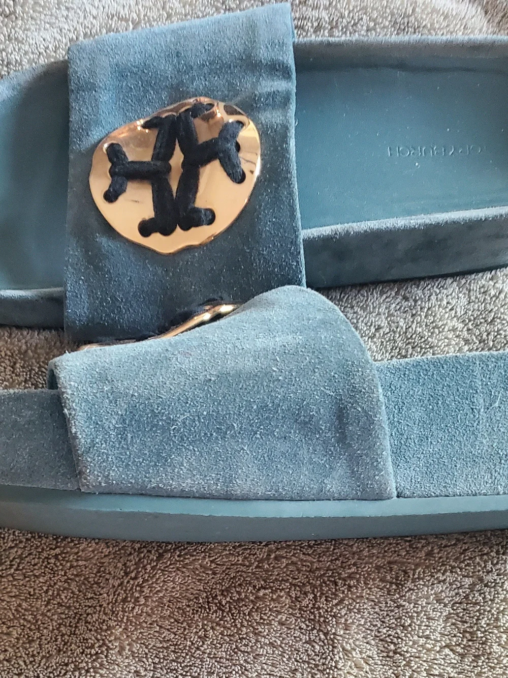 Tory Burch Teal Suede Platform Slides